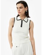 KOTON Top slim fit polo fara maneci cu fenta cu fermoar - Alb fildes/Negru