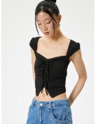 KOTON Tricou asimetric cu decolteu sweetheart - Negru