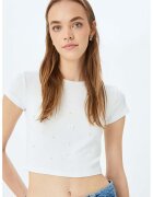 KOTON Tricou crop cu aplicatii cu model floral - Alb