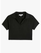 KOTON Tricou crop cu aspect striat - Negru