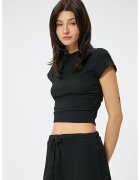 KOTON Tricou crop cu aspect texturat - Negru