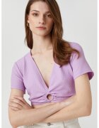 KOTON Tricou crop cu decolteu in V - Lila