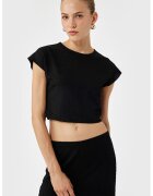 KOTON Tricou crop cu decolteu la baza gatului - Negru