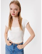 KOTON Tricou crop cu decolteu patrat - Alb