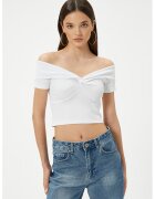 KOTON Tricou crop cu decolteu pe un umar - Alb optic
