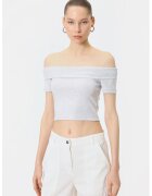KOTON Tricou crop cu decolteu pe un umar - Gri deschis melange
