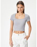 KOTON Tricou crop cu decupaj pe partea din spate - Gri deschis