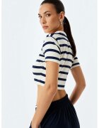KOTON Tricou crop cu dungi - Alb/Bleumarin