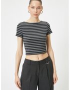 KOTON Tricou crop cu dungi - Negru/Gri