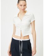 KOTON Tricou crop cu fermoar - Alb optic