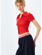 KOTON Tricou crop cu fermoar si decolteu in V - Rosu