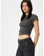 KOTON Tricou crop cu fronseuri - Gri antracit