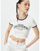KOTON Tricou crop cu imprimeu - Alb/Gri inchis