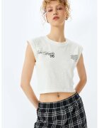 KOTON Tricou crop cu imprimeu text - Alb murdar
