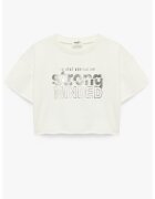 KOTON Tricou crop cu imprimeu text - Gri/Alb murdar