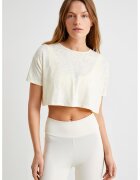 KOTON Tricou crop cu maneci cazute - Bej deschis
