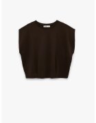 KOTON Tricou crop cu maneci cazute - Maro inchis