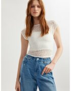 KOTON Tricou crop cu strat exterior din dantela - Alb optic