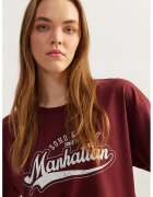 KOTON Tricou crop cu text - Visiniu