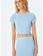 KOTON Tricou crop cu volane - Albastru pastel