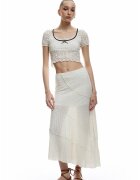 KOTON Tricou crop de dantela - Alb/Negru stins