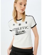 KOTON Tricou crop din amestec de bumbac - Negru/Alb murdar