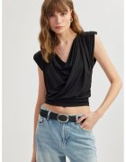 KOTON Tricou crop drapat - Negru