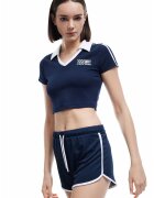 KOTON Tricou crop polo - Alb/Bleumarin