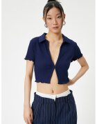 KOTON Tricou crop slim fit cu aspect striat - Bleumarin