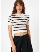 KOTON Tricou crop tricotat - Negru/Alb murdar
