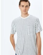KOTON Tricou cu buzunar pe piept si dungi - Alb murdar/Albastru deschis