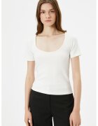 KOTON Tricou cu decolteu in U - Alb optic