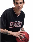 KOTON Tricou cu decolteu in V si imprimeu contrastant - Rosu/Negru