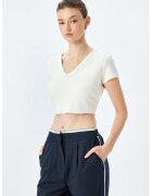 KOTON Tricou cu decolteu inV - Alb fildes