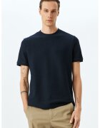 KOTON Tricou cu decolteu la baza gatului - din bumbac - Albastru ultramarin