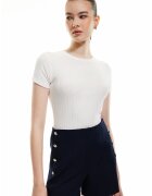 KOTON Tricou cu decolteu la baza gatului si aspect striat - Alb murdar