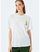 KOTON Tricou cu decolteu la baza gatului si imprimeu cu desene animate - Alb/Galben