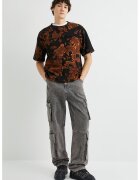 KOTON Tricou cu decolteu la baza gatului si imprimeu tie-dye - Negru/Maro