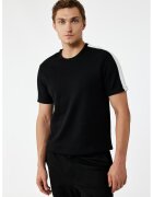 KOTON Tricou cu decolteu la baza gatului si maneci cu benzi contrastante - Negru