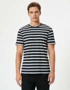 KOTON Tricou cu decolteu la baza gatului si model uni - Negru/Gri