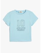 KOTON Tricou cu decolteu la baza gatului si text in relief - Albastru deschis