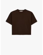 KOTON Tricou cu decolteu rotund - Maro inchis