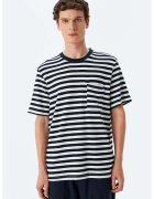 KOTON Tricou cu decolteu rotund si dungi - Alb/Albastru ultramarin