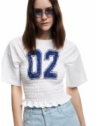 KOTON Tricou cu fronseuri si imprimeu text - Albastru royal/Alb optic