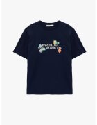 KOTON Tricou cu imprimeu text - Albastru inchis