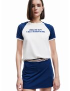 KOTON Tricou cu imprimeu text - Albastru inchis/Alb murdar