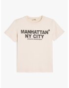 KOTON Tricou cu imprimeu text frontal - Bej/Gri inchis