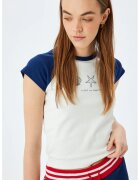 KOTON Tricou cu maneci raglan - Albastru ultramarin/Alb murdar