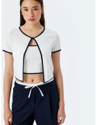 KOTON Tricou cu model 2 in 1 si decolteu rotund - Alb/Negru