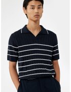 KOTON Tricou cu model cu dungi si decolteu in V - Alb/Bleumarin